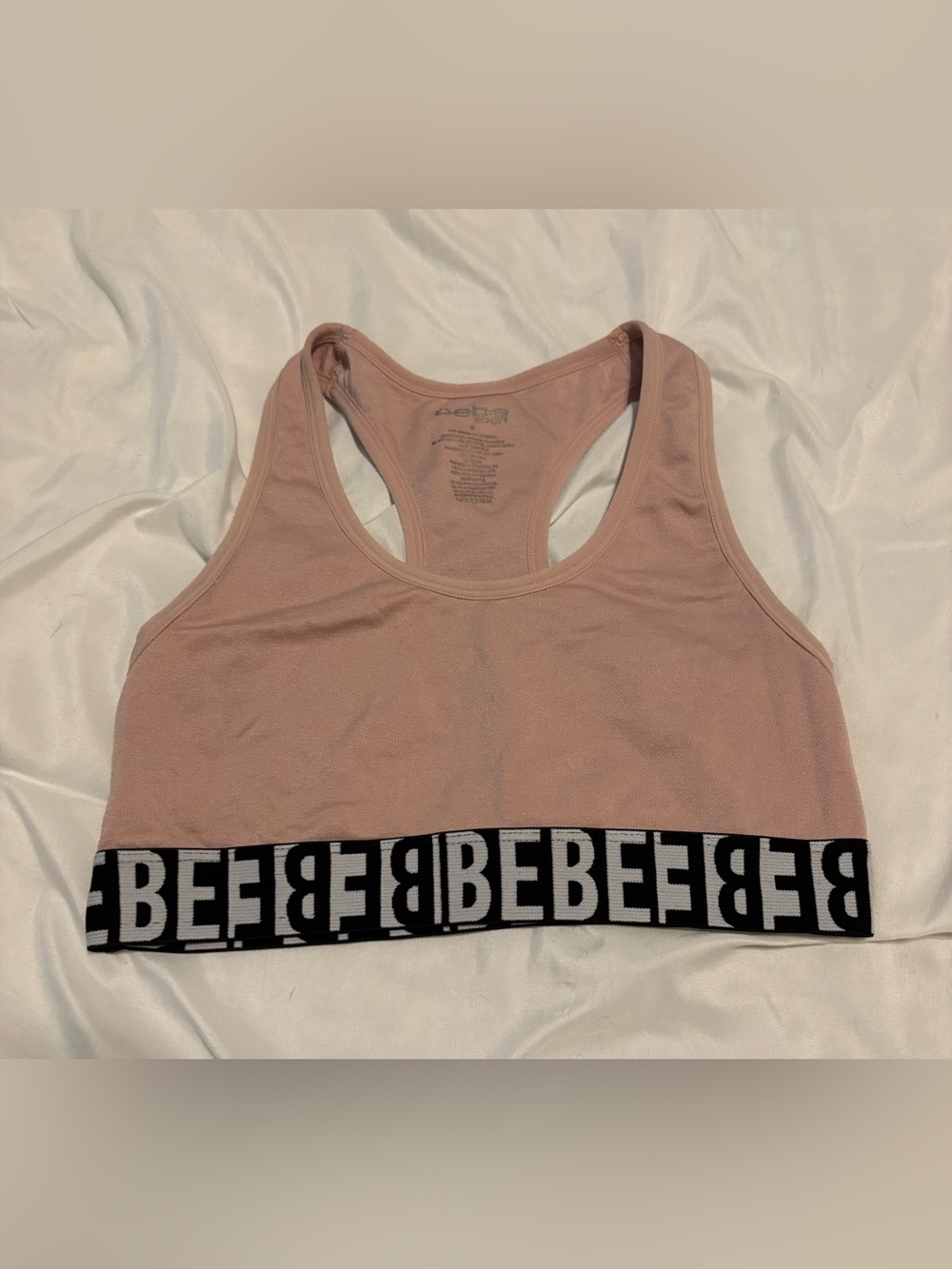 Bebe Soft Pink Razor Back Sports Bra/Streetwear/Loungewear